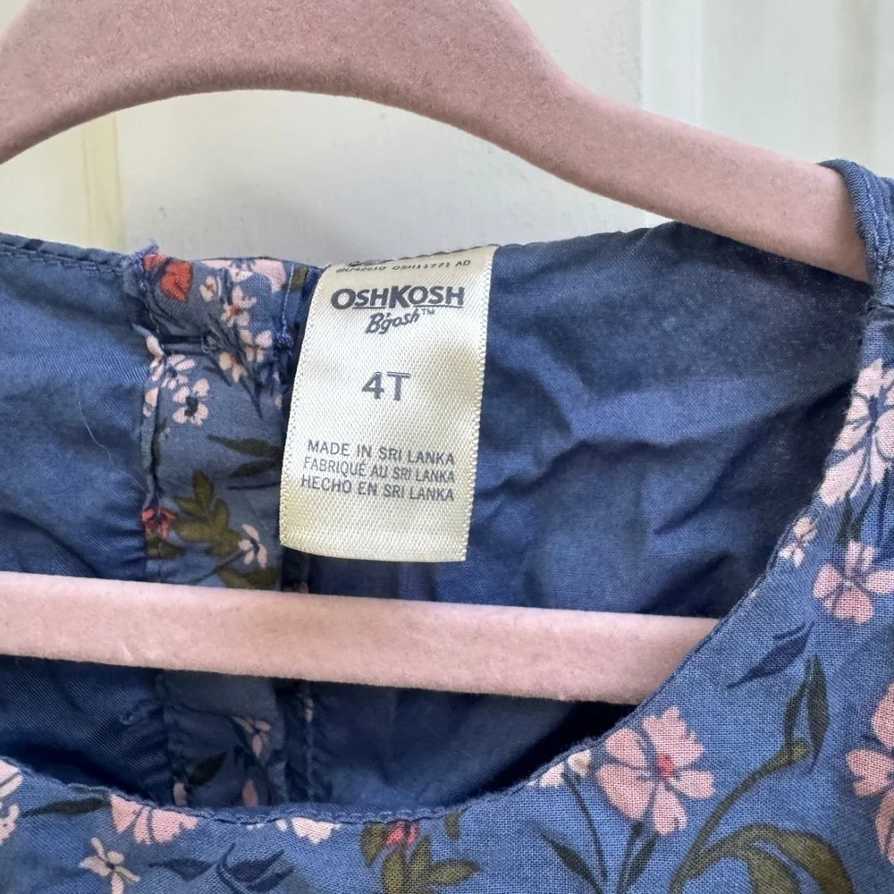 OshKosh B'gosh 4T Girls Blue Floral Kids Short Sleeve Flowy Tie Knot Dress